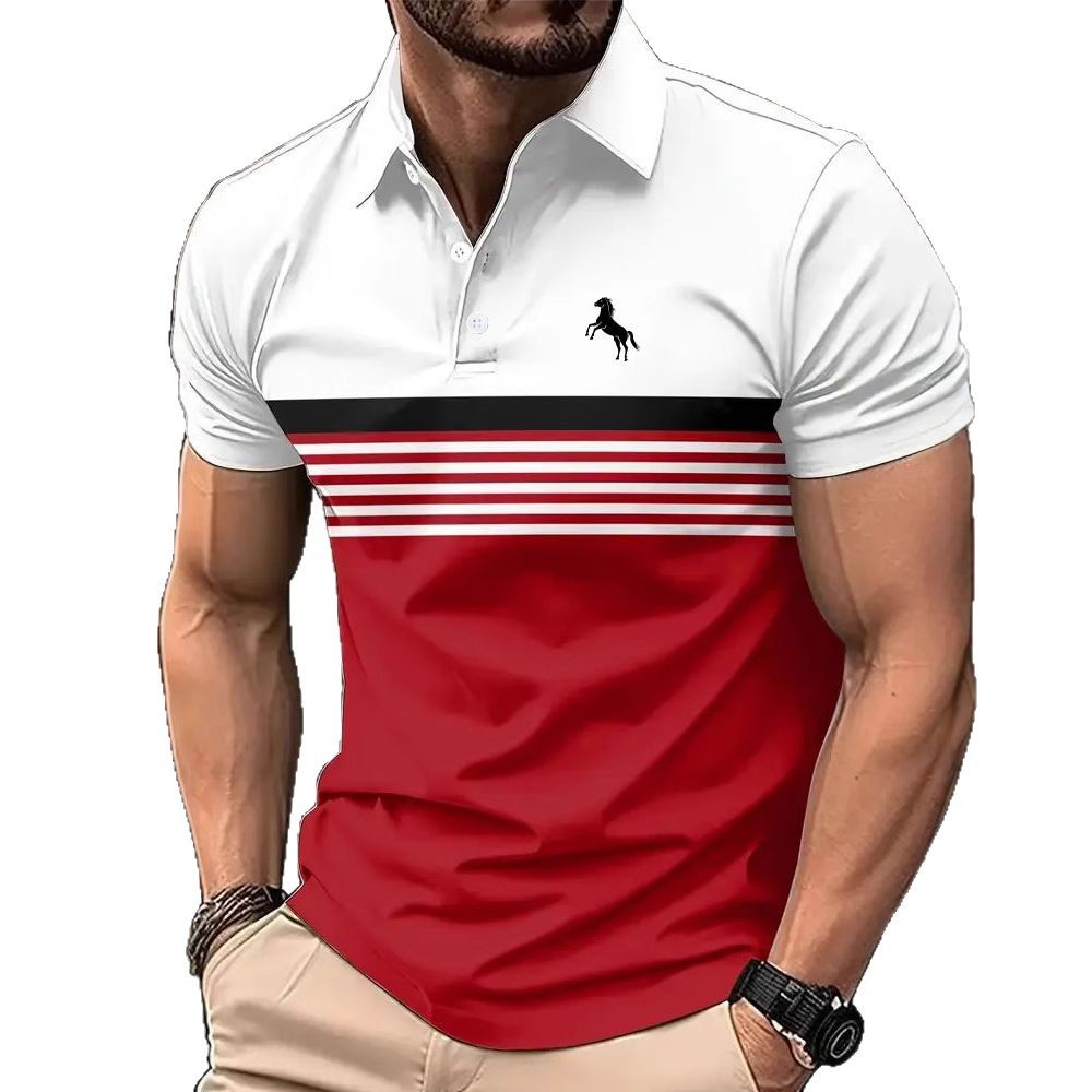 Men's Casual Striped Color Block Design Sports Style Collar Golf Shirt