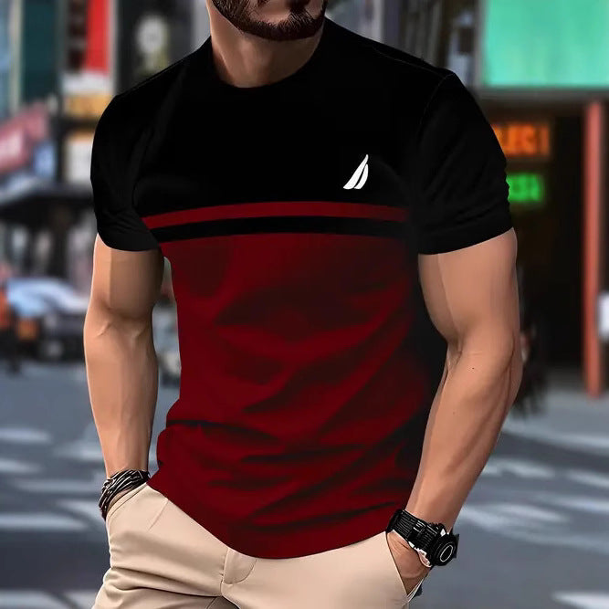 New Fashion Casual High Quality Contrast Color Men's Short Sleeve T-shirt