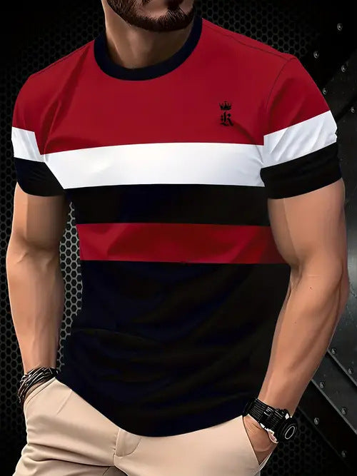 New Fashion Casual High Quality Contrast Color Men's Short Sleeve T-shirt