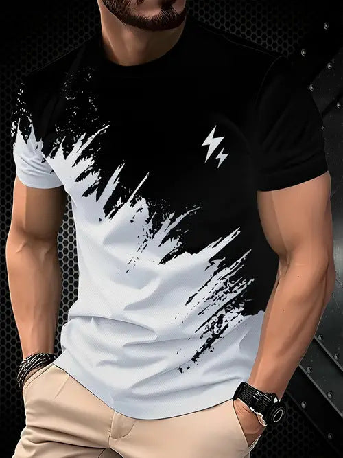New Fashion Casual High Quality Contrast Color Men's Short Sleeve T-shirt